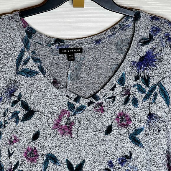 Lane Bryant Tunic Top Sz 14-16 Grey Floral Long Sleeves Loose Fit - Picture 7 of 10